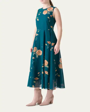 Akris Anemone Print Belted Fit-and-Flare Voile Dress | Thumbnail 4 Akris Anemone Print Belted Fit-and-Flare Voile Dress | Thumbnail 4