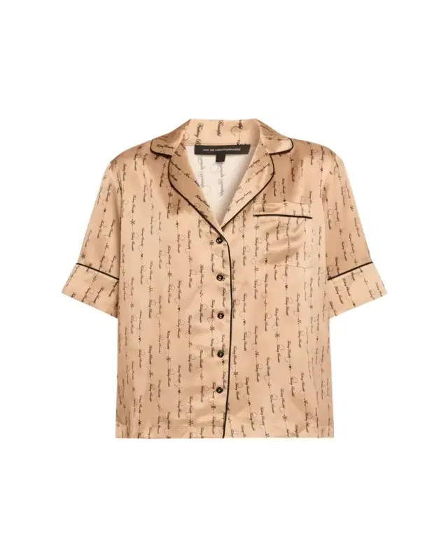 Kiki De Montparnasse Script-Print Silk Lounge Top