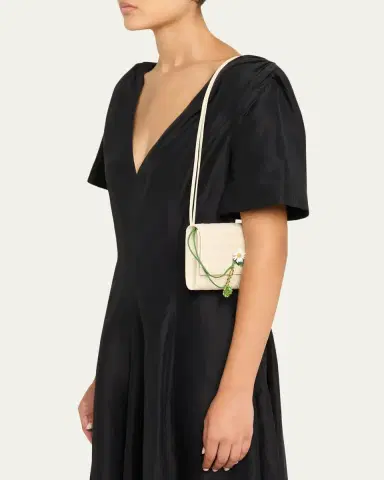 Bottega Veneta Andiamo Leather Pouch Bag with Enamel Daisy Flower | Thumbnail 2