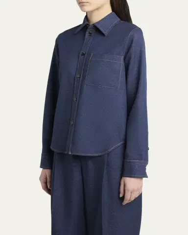 Bottega Veneta Melange Wool Cotton Drill Button-Down Shirt | Thumbnail 4 Bottega Veneta Melange Wool Cotton Drill Button-Down Shirt | Thumbnail 4