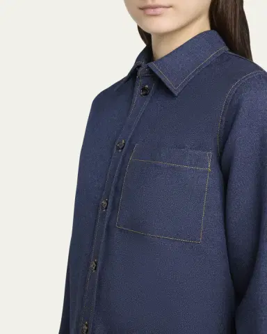 Bottega Veneta Melange Wool Cotton Drill Button-Down Shirt | Thumbnail 5 Bottega Veneta Melange Wool Cotton Drill Button-Down Shirt | Thumbnail 5