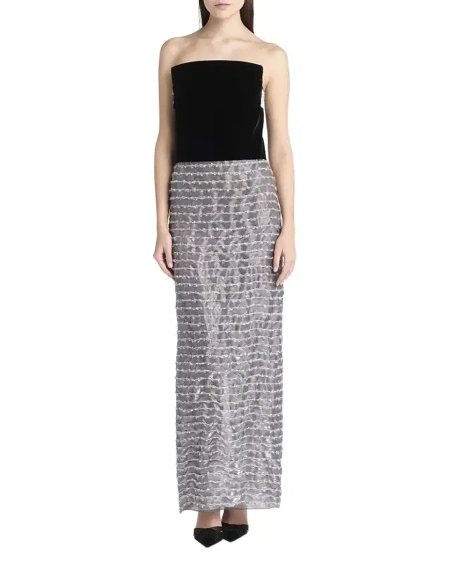 Strapless Velvet Bustier Iridescent Textured Silk Gown