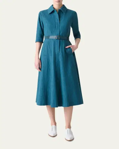 Akris Belted Cotton Denim Stretch Midi Dress | Thumbnail 2