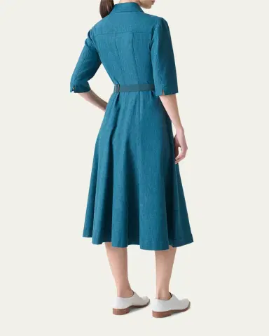 Akris Belted Cotton Denim Stretch Midi Dress | Thumbnail 3