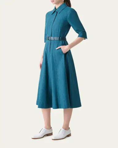 Akris Belted Cotton Denim Stretch Midi Dress | Thumbnail 4