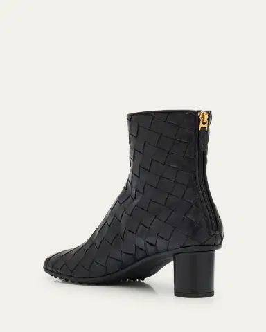Bottega Veneta Atomic Woven Leather Cylinder-Heel Booties | Thumbnail 4