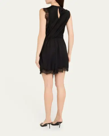 A.L.C. Dion Draped Lace-Trim Satin Mini Dress | Thumbnail 3