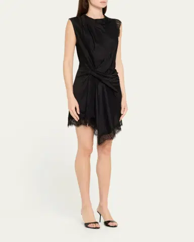 A.L.C. Dion Draped Lace-Trim Satin Mini Dress | Thumbnail 4