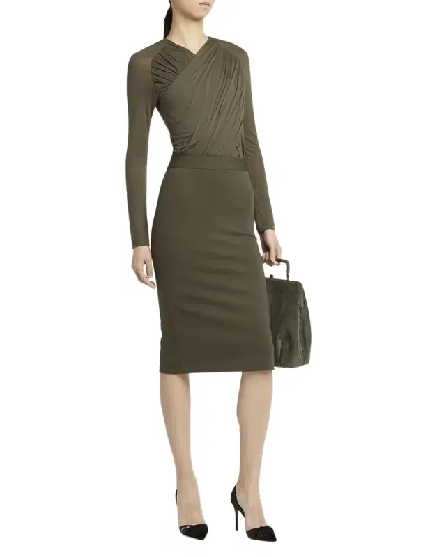 Ruched Jersey Long-Sleeve Midi Dress