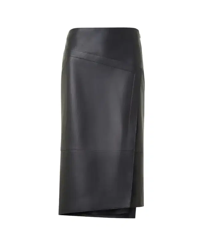 Asymmetric Trapezoid Nappa Leather Midi Skirt