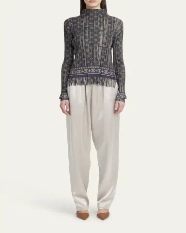 Giorgio Armani Mock-Neck Geo Jersey Plisse Fringe Top | Thumbnail 2