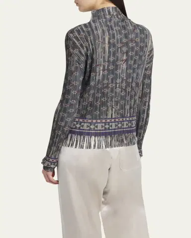 Giorgio Armani Mock-Neck Geo Jersey Plisse Fringe Top | Thumbnail 3