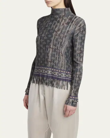 Giorgio Armani Mock-Neck Geo Jersey Plisse Fringe Top | Thumbnail 4