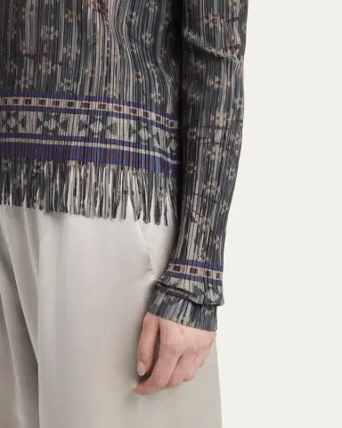 Giorgio Armani Mock-Neck Geo Jersey Plisse Fringe Top | Thumbnail 5