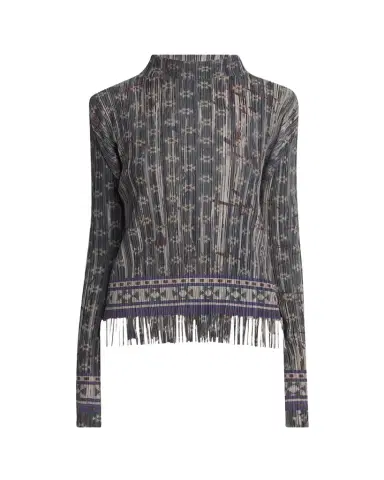 Giorgio Armani Mock-Neck Geo Jersey Plisse Fringe Top | Thumbnail 1