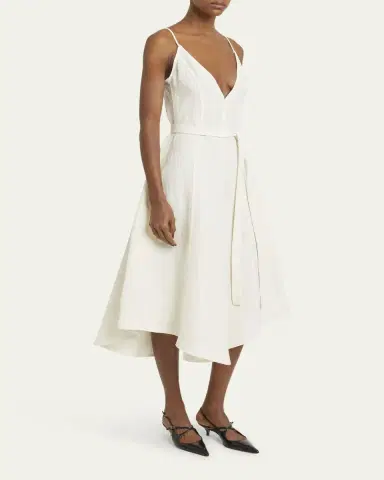 Proenza Schouler Elaine Plunging Belted Linen-Blend Midi Dress | Thumbnail 11 Proenza Schouler Elaine Plunging Belted Linen-Blend Midi Dress | Thumbnail 11