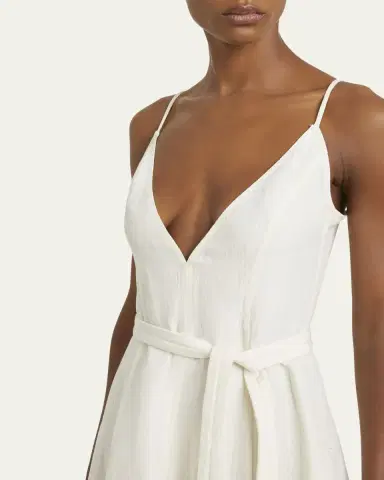 Proenza Schouler Elaine Plunging Belted Linen-Blend Midi Dress | Thumbnail 12 Proenza Schouler Elaine Plunging Belted Linen-Blend Midi Dress | Thumbnail 12