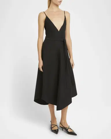 Proenza Schouler Elaine Plunging Belted Linen-Blend Midi Dress | Thumbnail 3 Proenza Schouler Elaine Plunging Belted Linen-Blend Midi Dress | Thumbnail 3