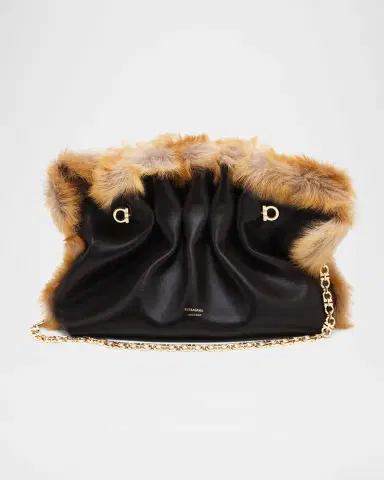 Ferragamo Pinch Soft Shearling-Trim Leather Shoulder Bag | Thumbnail 2 Ferragamo Pinch Soft Shearling-Trim Leather Shoulder Bag | Thumbnail 2