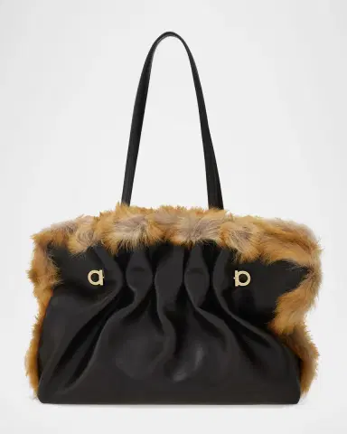 Ferragamo Pinch Soft Shearling-Trim Leather Shoulder Bag | Thumbnail 3 Ferragamo Pinch Soft Shearling-Trim Leather Shoulder Bag | Thumbnail 3