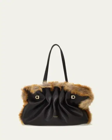 Ferragamo Pinch Soft Shearling-Trim Leather Shoulder Bag | Thumbnail 5 Ferragamo Pinch Soft Shearling-Trim Leather Shoulder Bag | Thumbnail 5