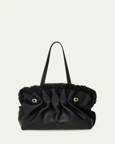 Ferragamo Medium Gancio Piercing Shoulder Bag with Fur Trim | Thumbnail 2 Ferragamo Medium Gancio Piercing Shoulder Bag with Fur Trim | Thumbnail 2