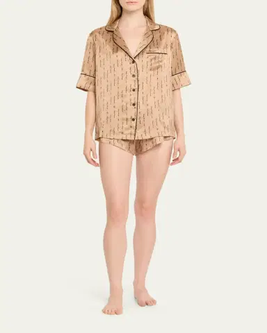 Kiki de Montparnasse Script-Print Silk Lounge Tap Shorts | Thumbnail 2