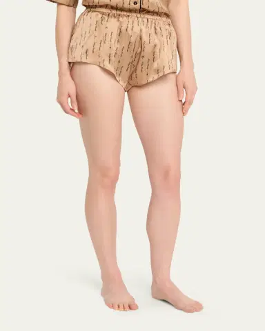 Kiki de Montparnasse Script-Print Silk Lounge Tap Shorts | Thumbnail 4