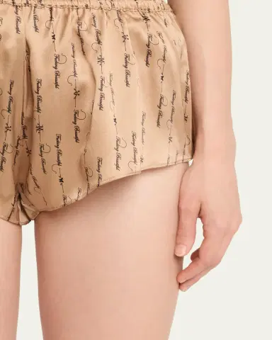 Kiki de Montparnasse Script-Print Silk Lounge Tap Shorts | Thumbnail 5