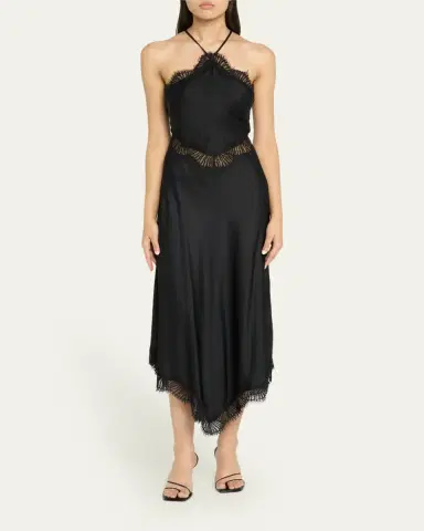 A.L.C. Lucia Lace Satin Halter Midi Dress | Thumbnail 2