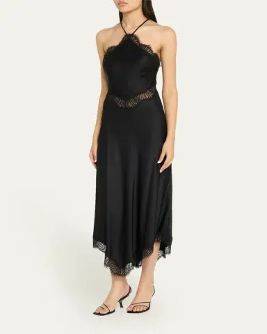 A.L.C. Lucia Lace Satin Halter Midi Dress | Thumbnail 4