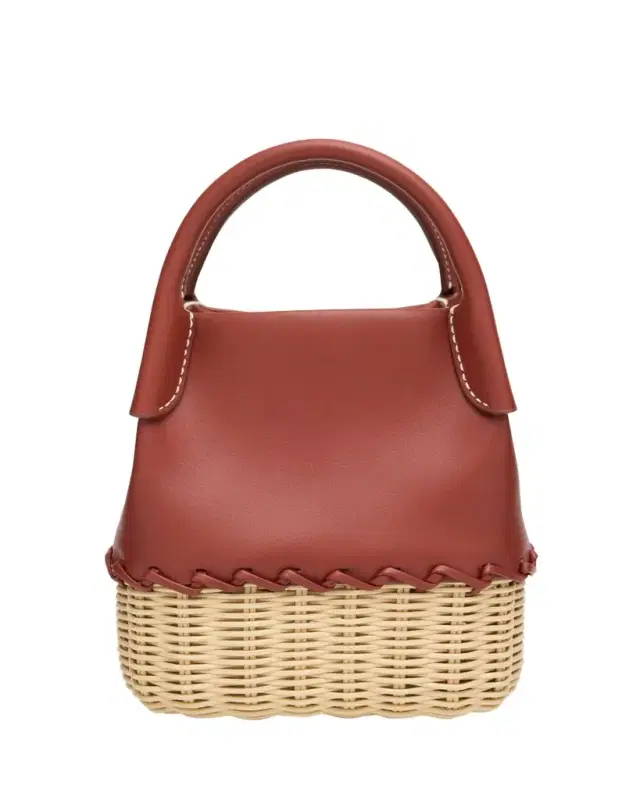 Bale Micro Round Leather & Rattan Bucket Bag