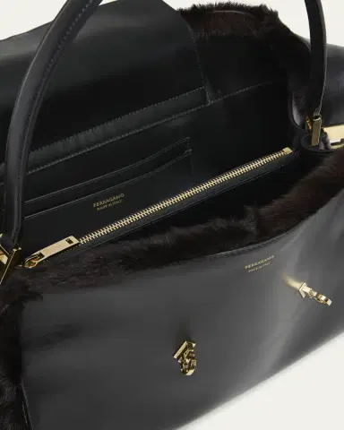 Ferragamo Hug Leather & Shearling Shoulder Bag | Thumbnail 4