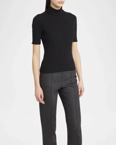Giorgio Armani Turtleneck Short-Sleeve Cashmere Rib Sweater | Thumbnail 3