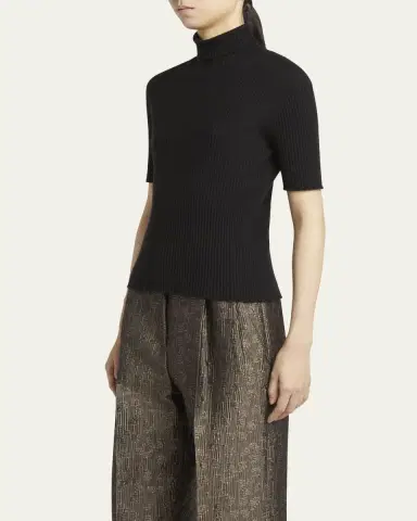 Giorgio Armani Turtleneck Short-Sleeve Cashmere Rib Sweater | Thumbnail 8