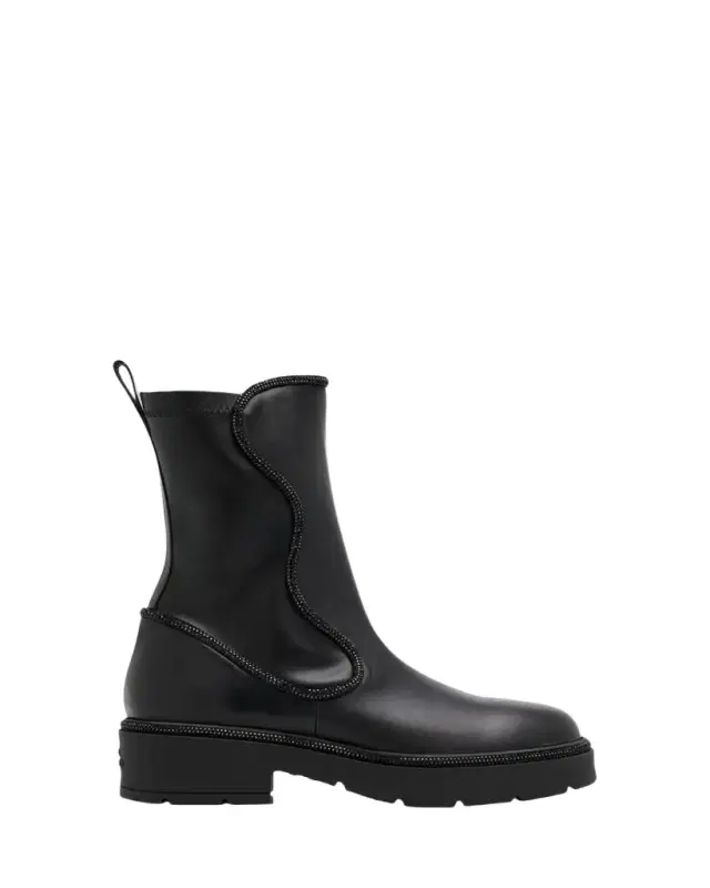 Rene Caovilla 50mm Strass Leather Combat Boots