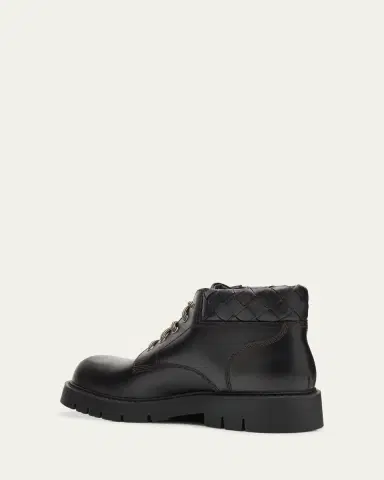 Bottega Veneta Men's Haddock Intrecciato-Collar Leather Lace-Up Boots | Thumbnail 4 Bottega Veneta Men's Haddock Intrecciato-Collar Leather Lace-Up Boots | Thumbnail 4