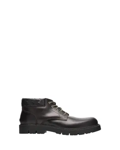 Bottega Veneta Men's Haddock Intrecciato-Collar Leather Lace-Up Boots | Thumbnail 1 Bottega Veneta Men's Haddock Intrecciato-Collar Leather Lace-Up Boots | Thumbnail 1