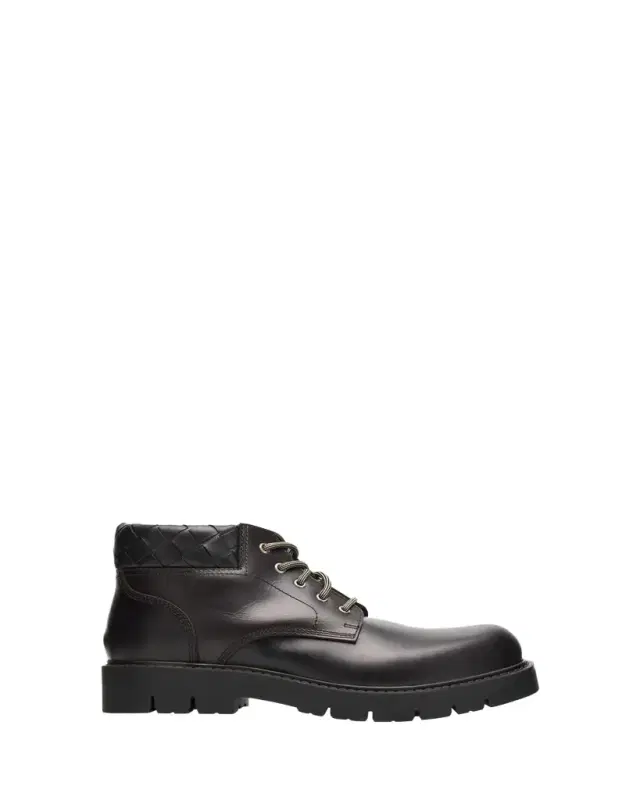 Bottega Veneta Men's Haddock Intrecciato-Collar Leather Lace-Up Boots