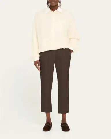 Brunello Cucinelli Silk Crepe Cady Tailored Straight-Leg Pull-On Pants | Thumbnail 2 Brunello Cucinelli Silk Crepe Cady Tailored Straight-Leg Pull-On Pants | Thumbnail 2
