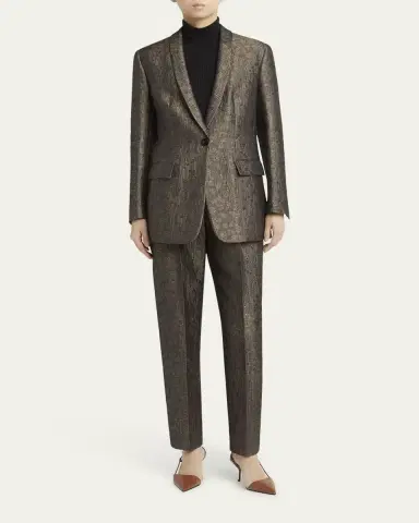 Giorgio Armani Geo Silk Jacquard Tapered-Leg Trousers | Thumbnail 2