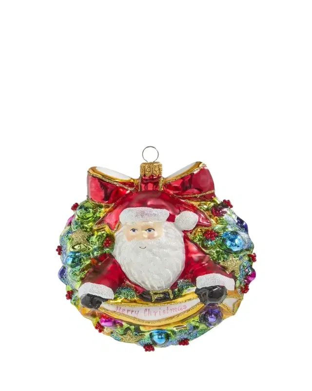 Merry Christmas Wreath with Santa Ornament