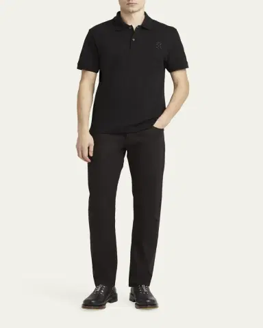 Alexander McQueen Men's Short-Sleeve Beaded Rose Piqué Polo Shirt | Thumbnail 2