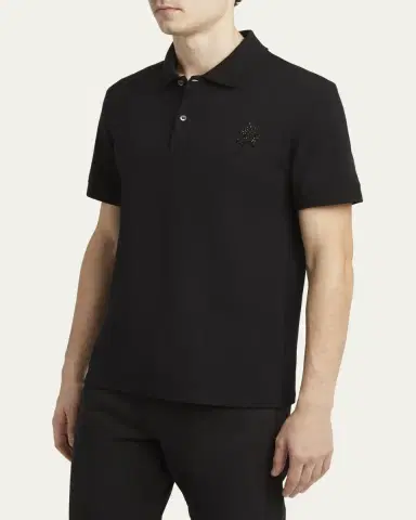 Alexander McQueen Men's Short-Sleeve Beaded Rose Piqué Polo Shirt | Thumbnail 4