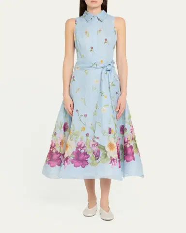 Rickie Freeman for Teri Jon Sleeveless Floral-Print Midi Shirtdress | Thumbnail 2