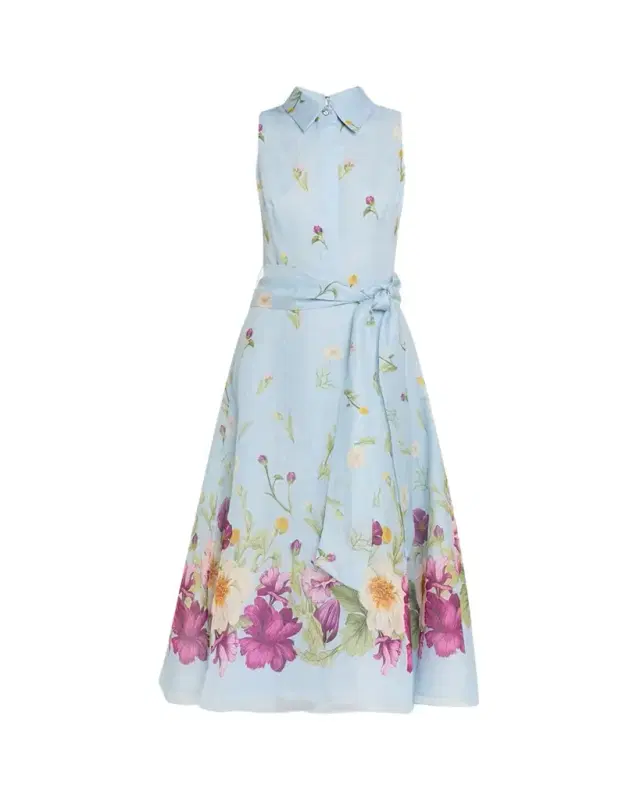 Rickie Freeman for Teri Jon Sleeveless Floral-Print Midi Shirtdress