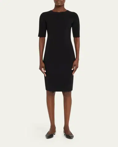 Giorgio Armani Short-Sleeve Wool Crepe Stretch Dress | Thumbnail 2 Giorgio Armani Short-Sleeve Wool Crepe Stretch Dress | Thumbnail 2