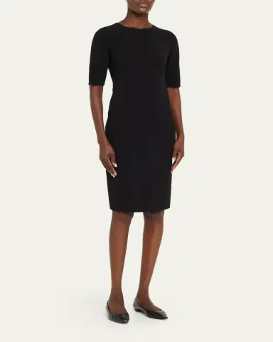 Giorgio Armani Short-Sleeve Wool Crepe Stretch Dress | Thumbnail 4 Giorgio Armani Short-Sleeve Wool Crepe Stretch Dress | Thumbnail 4