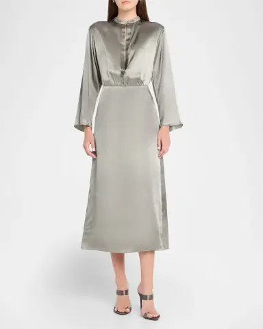 Giorgio Armani Ombre Print Silk Long-Sleeve Midi Dress | Thumbnail 2 Giorgio Armani Ombre Print Silk Long-Sleeve Midi Dress | Thumbnail 2