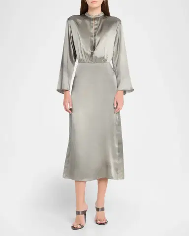 Giorgio Armani Ombre Print Silk Long-Sleeve Midi Dress | Thumbnail 4 Giorgio Armani Ombre Print Silk Long-Sleeve Midi Dress | Thumbnail 4